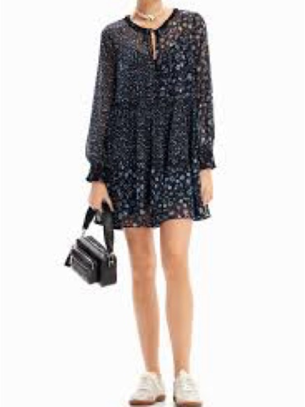 Desigual Black Dress with Blue and White Floral Print - Picture 2 of 8
